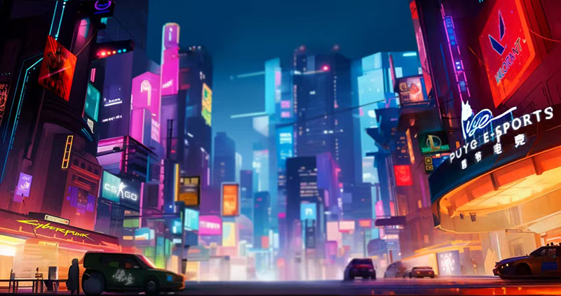 賽博都市電競館熒光畫